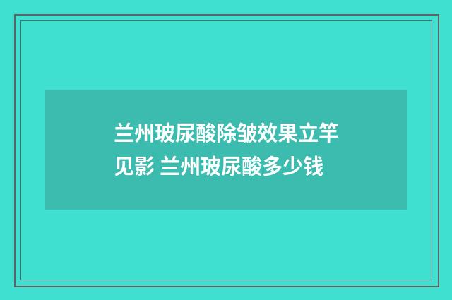 兰州玻尿酸除皱效果立竿见影 兰州玻尿酸多少钱