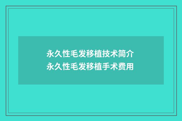 永久性毛发移植技术简介 永久性毛发移植手术费用