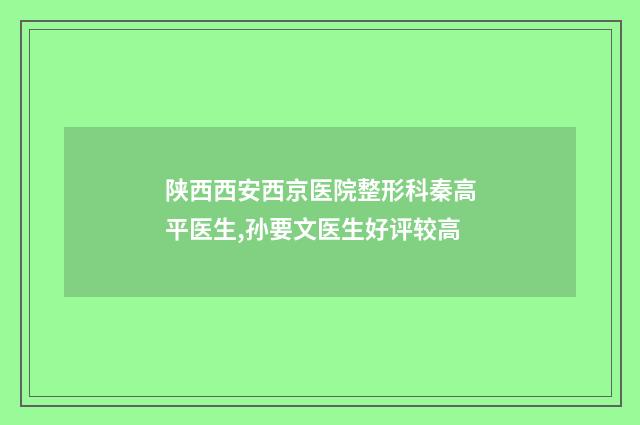 陕西西安西京医院整形科秦高平医生,孙要文医生好评较高