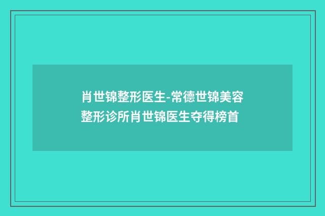 肖世锦整形医生-常德世锦美容整形诊所肖世锦医生夺得榜首