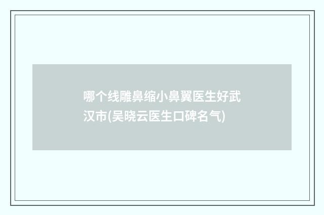 哪个线雕鼻缩小鼻翼医生好武汉市(吴晓云医生口碑名气)