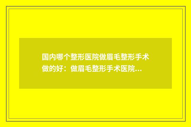 国内哪个整形医院做眉毛整形手术做的好：做眉毛整形手术医院前50佳名单详解