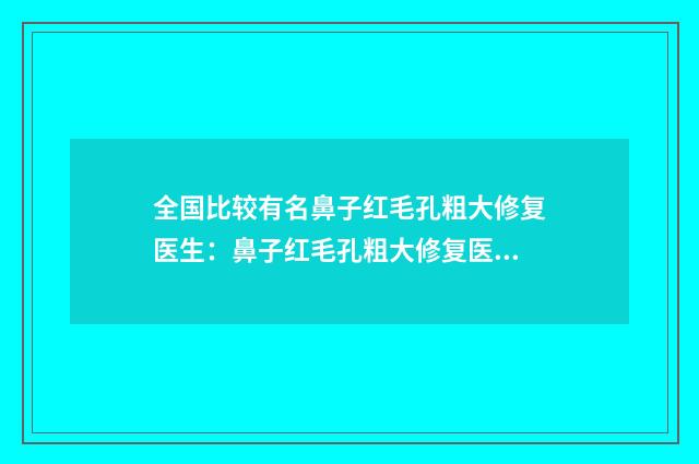 全国比较有名鼻子红毛孔粗大修复医生：鼻子红毛孔粗大修复医生前50值得过去