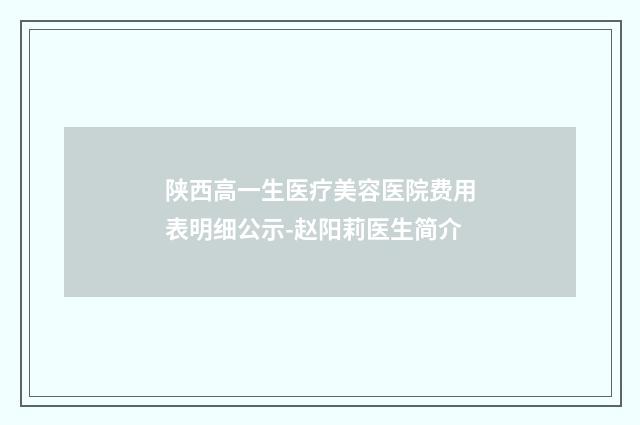 陕西高一生医疗美容医院费用表明细公示-赵阳莉医生简介