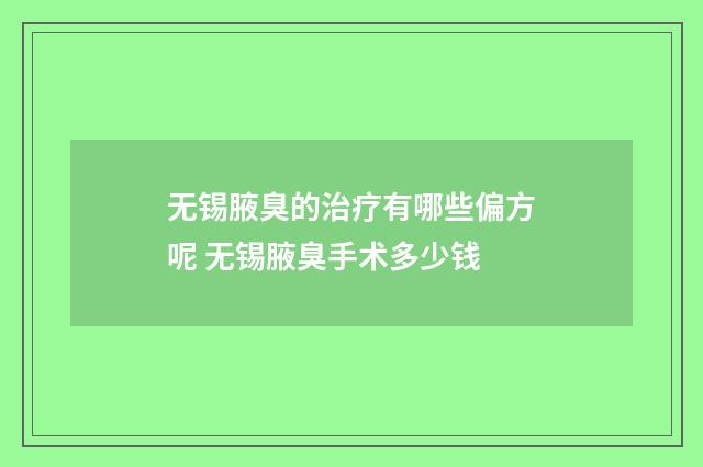 无锡腋臭的治疗有哪些偏方呢 无锡腋臭手术多少钱