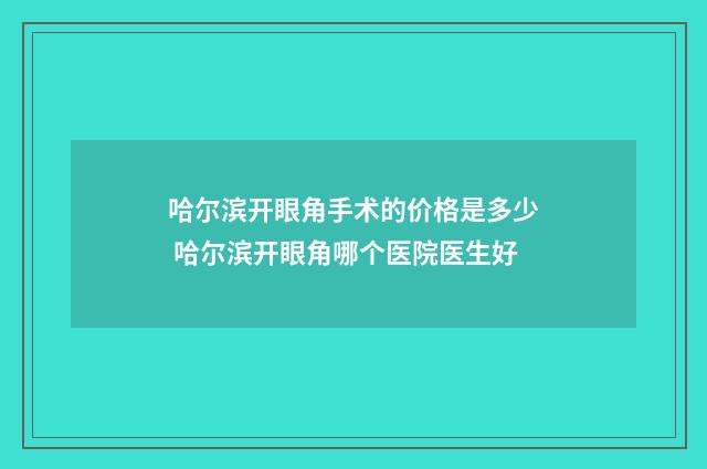 哈尔滨开眼角手术的价格是多少 哈尔滨开眼角哪个医院医生好