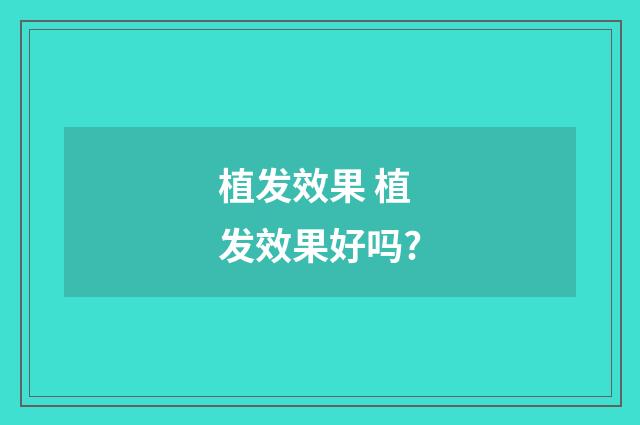 植发效果 植发效果好吗?