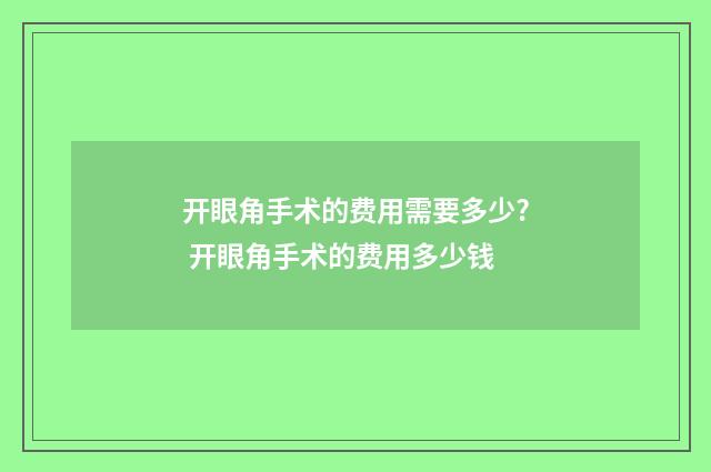 开眼角手术的费用需要多少? 开眼角手术的费用多少钱