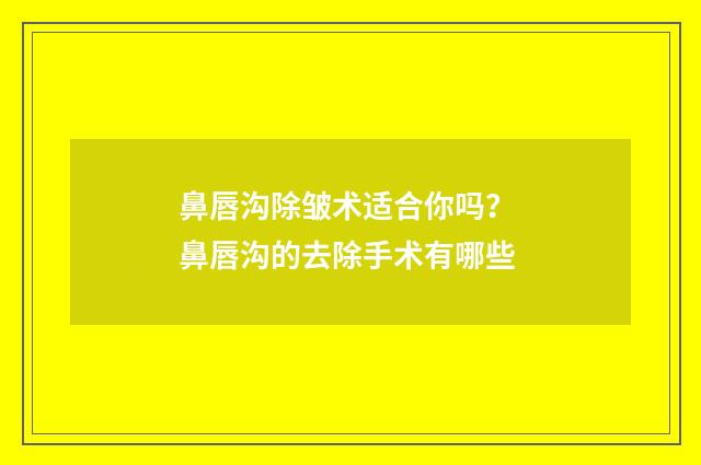 鼻唇沟除皱术适合你吗？ 鼻唇沟的去除手术有哪些