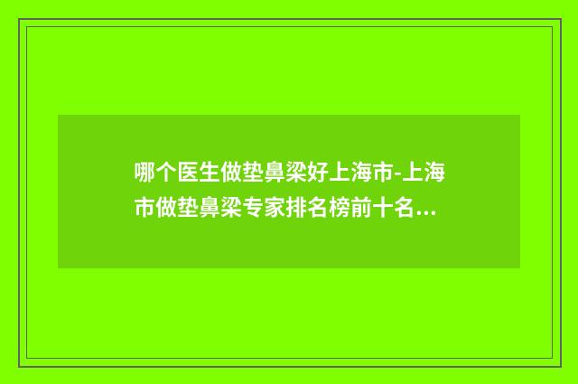 哪个医生做垫鼻梁好上海市-上海市做垫鼻梁专家排名榜前十名专业之选