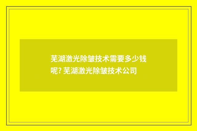 芜湖激光除皱技术需要多少钱呢? 芜湖激光除皱技术公司