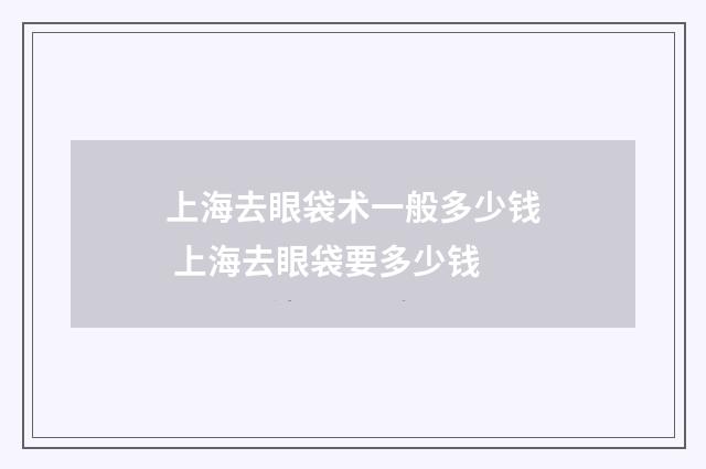 上海去眼袋术一般多少钱 上海去眼袋要多少钱