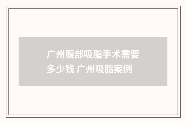 广州腹部吸脂手术需要多少钱 广州吸脂案例