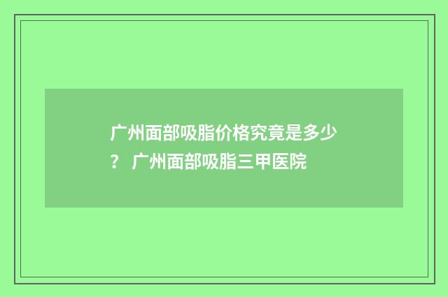 广州面部吸脂价格究竟是多少？ 广州面部吸脂三甲医院