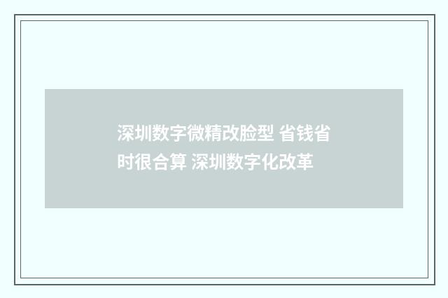 深圳数字微精改脸型 省钱省时很合算 深圳数字化改革