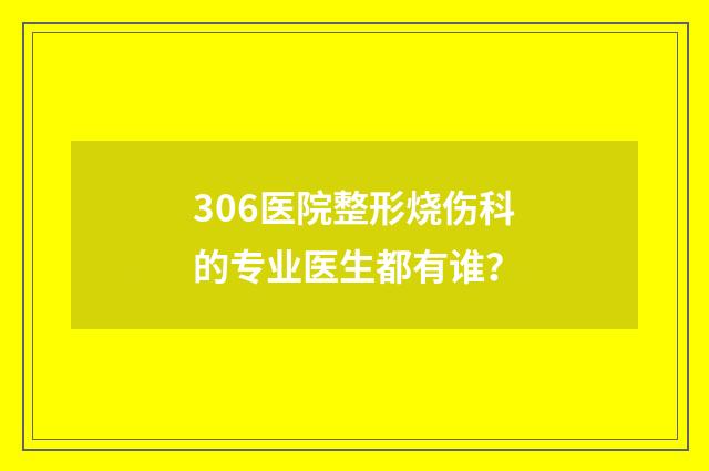306医院整形烧伤科的专业医生都有谁？