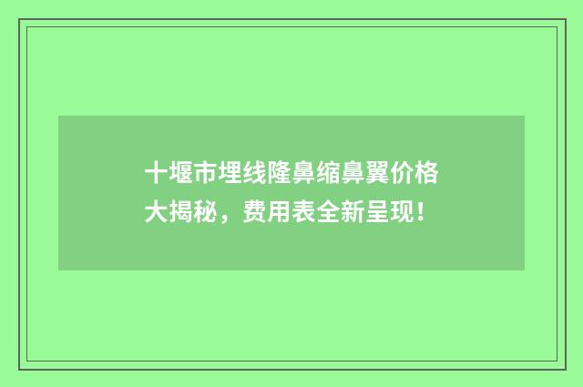 十堰市埋线隆鼻缩鼻翼价格大揭秘，费用表全新呈现！