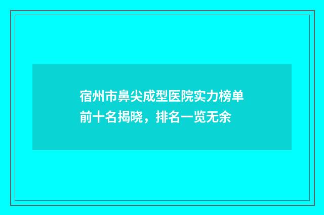 宿州市鼻尖成型医院实力榜单前十名揭晓，排名一览无余
