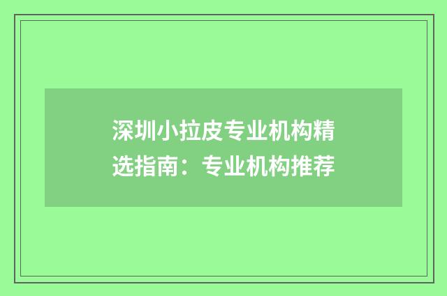 深圳小拉皮专业机构精选指南：专业机构推荐