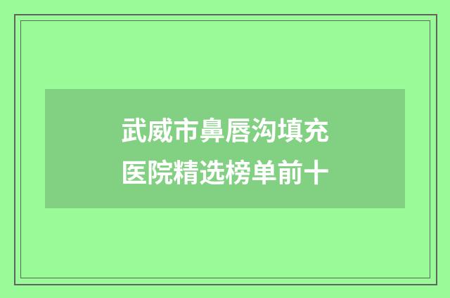 武威市鼻唇沟填充医院精选榜单前十