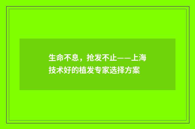 生命不息，抢发不止——上海技术好的植发专家选择方案