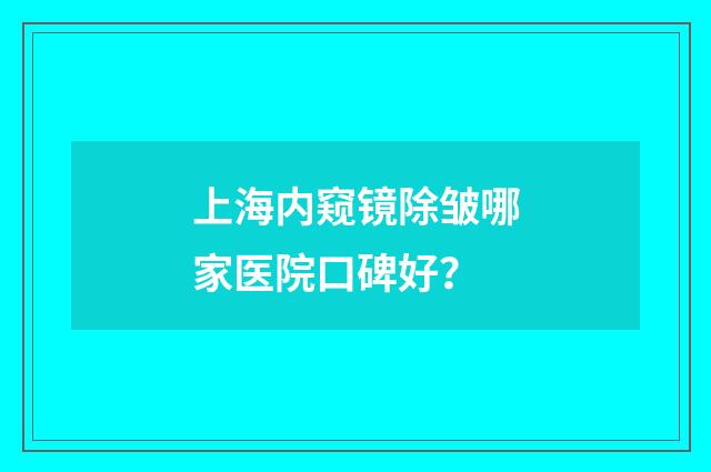 上海内窥镜除皱哪家医院口碑好？