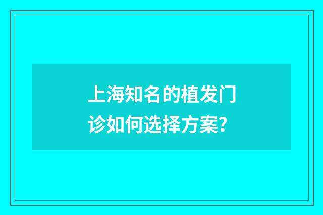 上海知名的植发门诊如何选择方案？