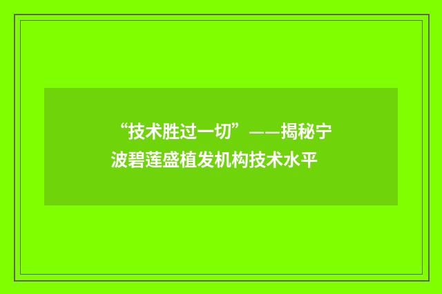 “技术胜过一切”——揭秘宁波碧莲盛植发机构技术水平
